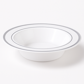 Elegant 12oz White Plastic Bowls with Silver Trim - 10 Pack